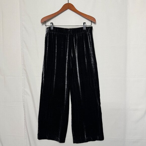 Vintage Hartell Silk Velvet Black Gray Digital Wave Print Wide Crop Leg Pants - Picture 4 of 10